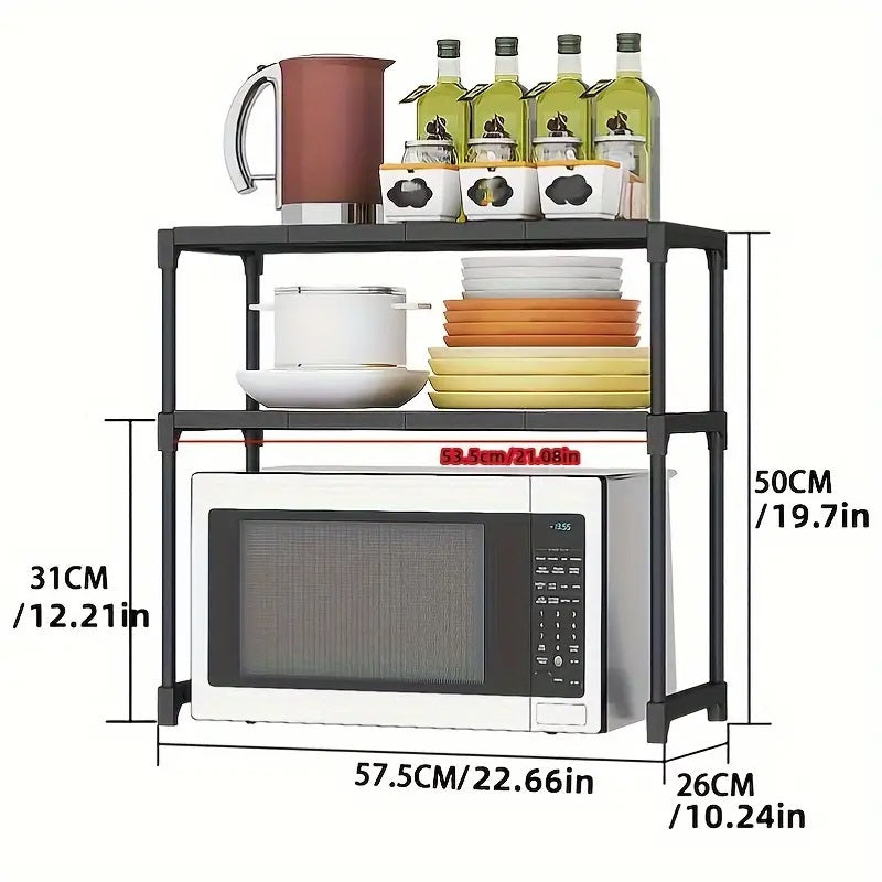 2 Layers Microwave Oven Storage Shelf-(5301)Black