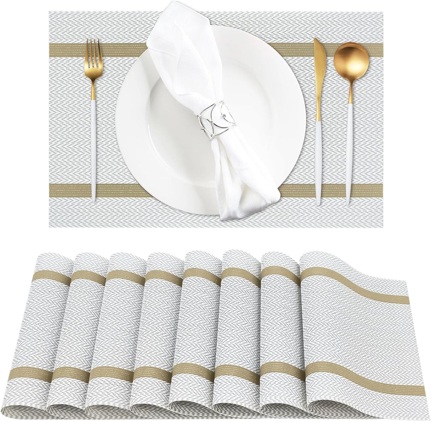 PVC Table Place Mats-Beige Weaves Table Mats Apricot