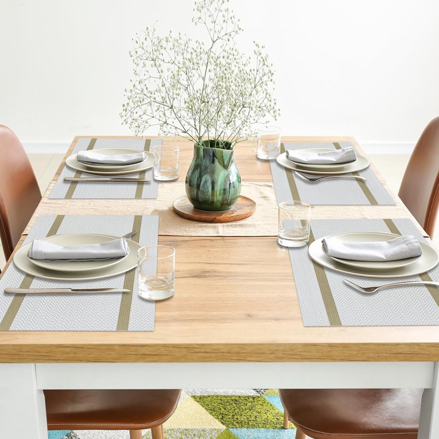 PVC Table Place Mats-Beige Weaves Table Mats Apricot