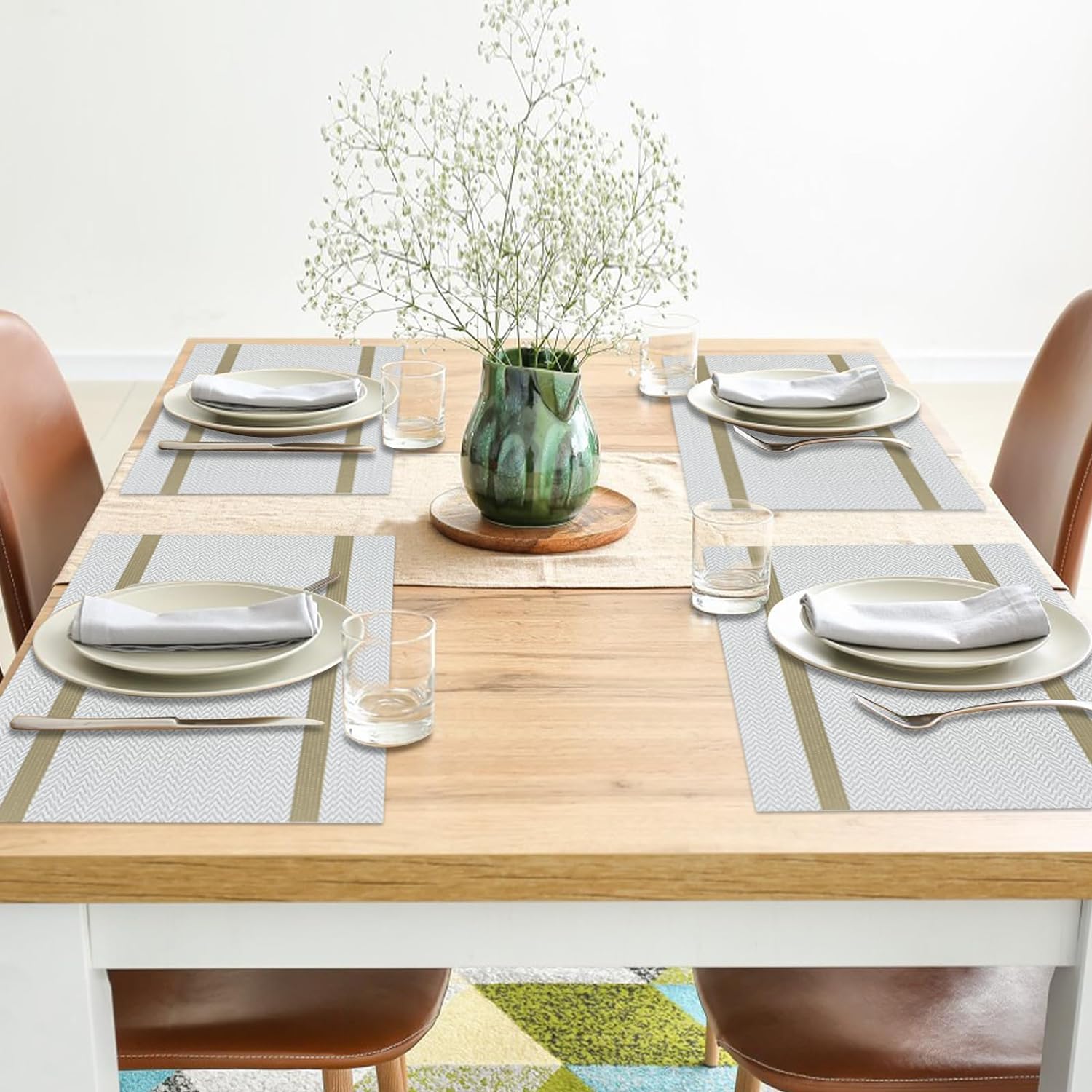 PVC Table Place Mats-Beige Weaves Table Mats Apricot