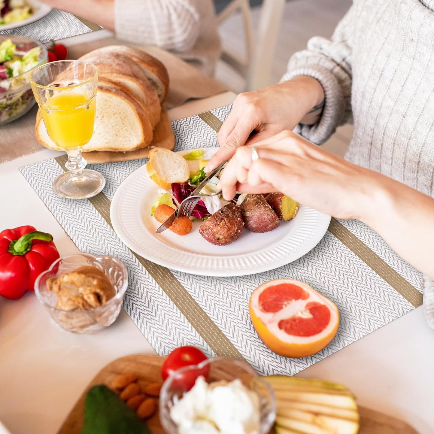 PVC Table Place Mats-Beige Weaves Table Mats Apricot