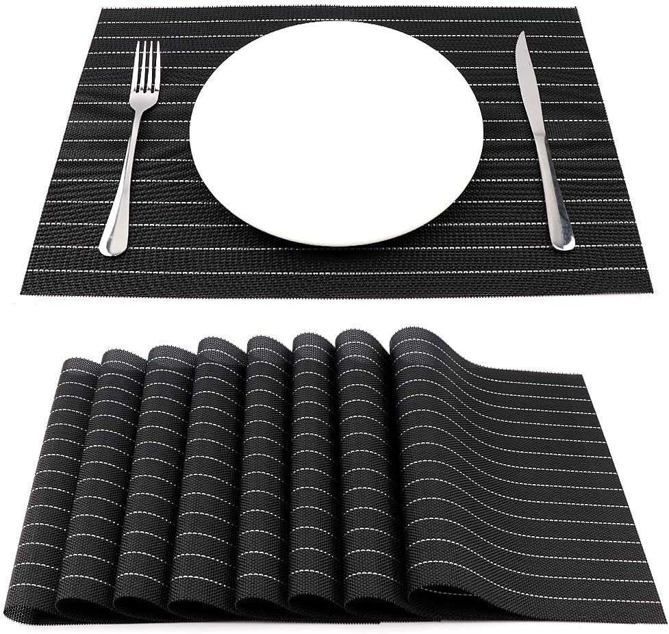 PVC Table Place Mats-Black Stripes Table Mats Apricot