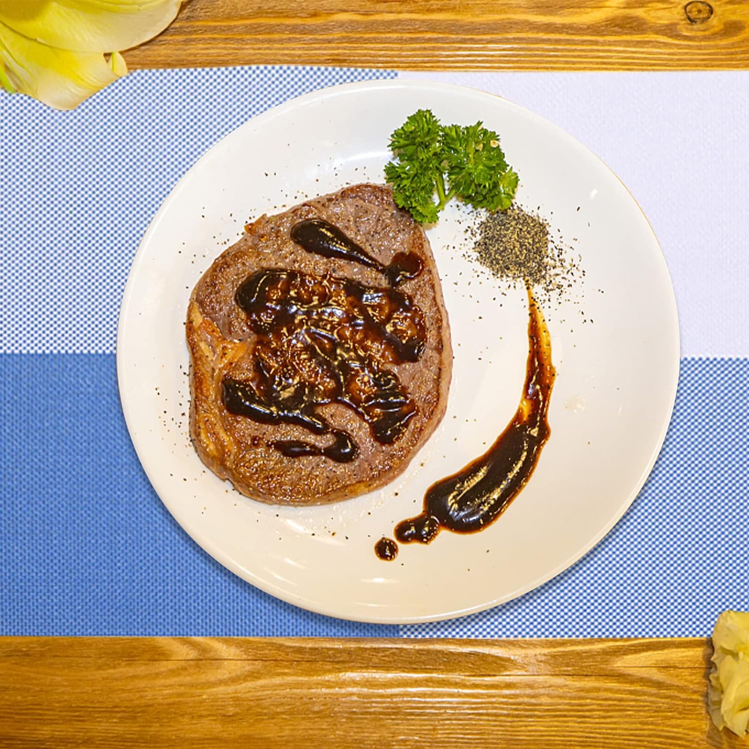 PVC Table Place Mats-Blue Check Table Mats Apricot