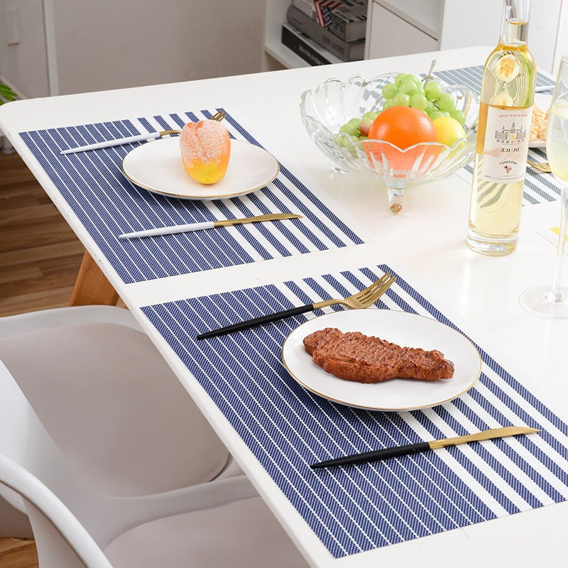 PVC Table Place Mats-Blue Lines Table Mats Apricot