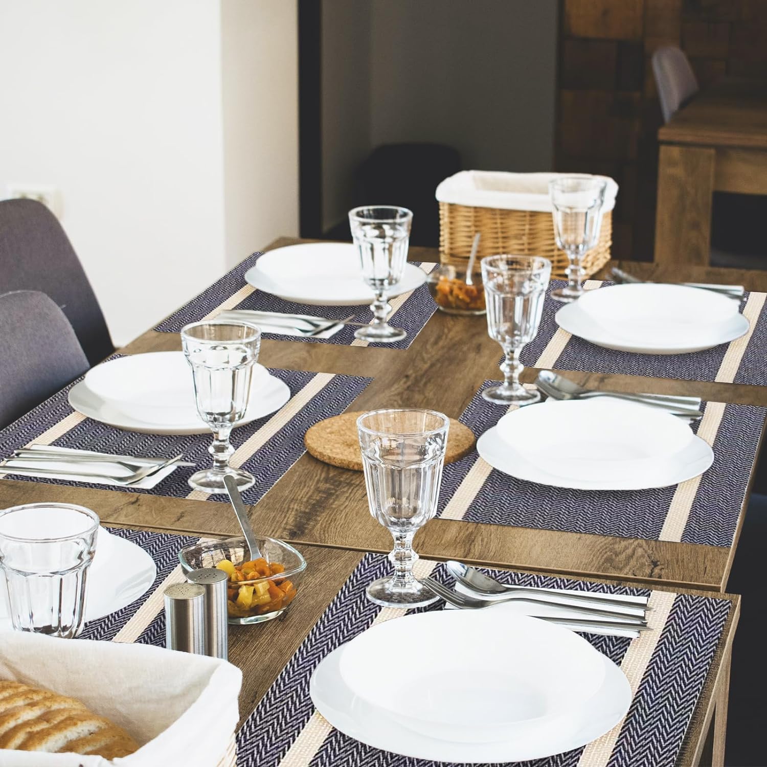 PVC Table Place Mats-Blue Weaves Table Mats Apricot