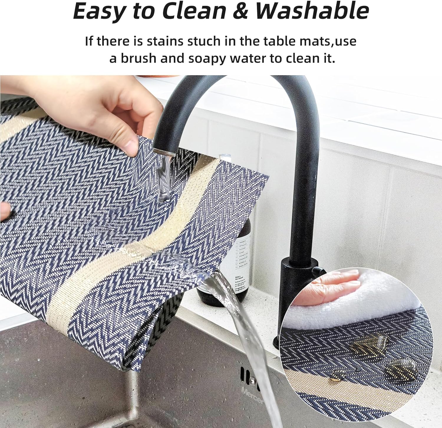 PVC Table Place Mats-Blue Weaves Table Mats Apricot