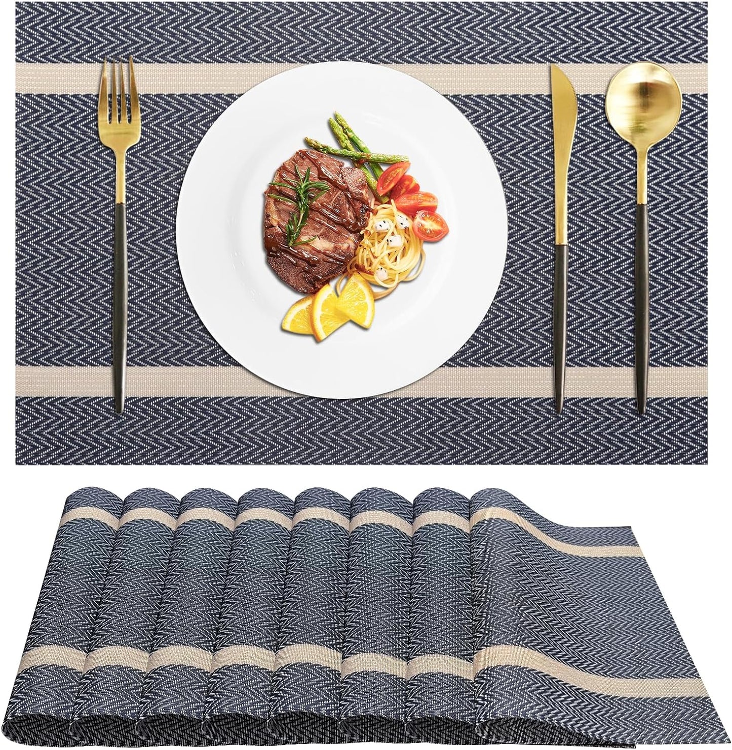 PVC Table Place Mats-Blue Weaves Table Mats Apricot