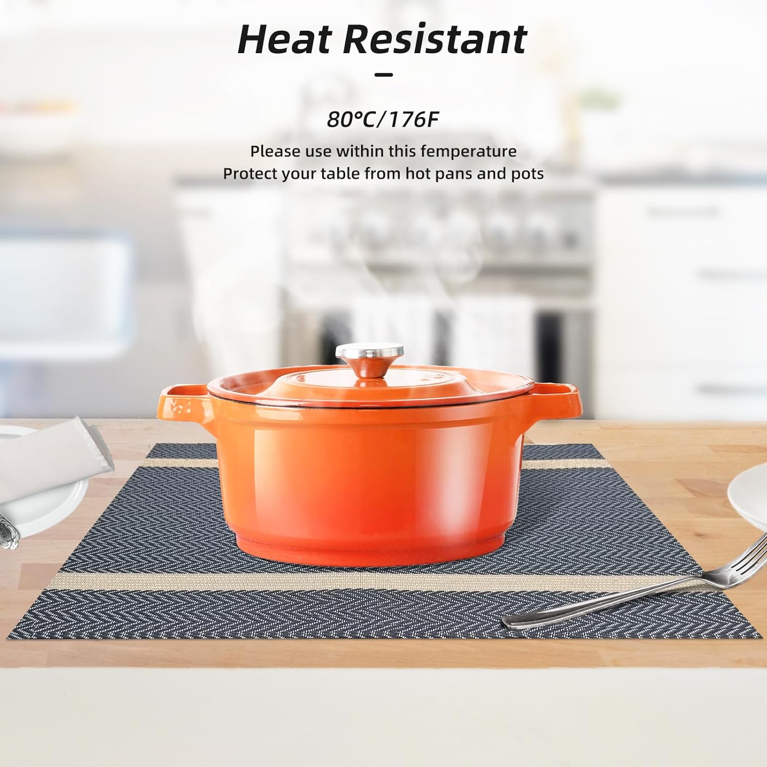 PVC Table Place Mats-Blue Weaves Table Mats Apricot