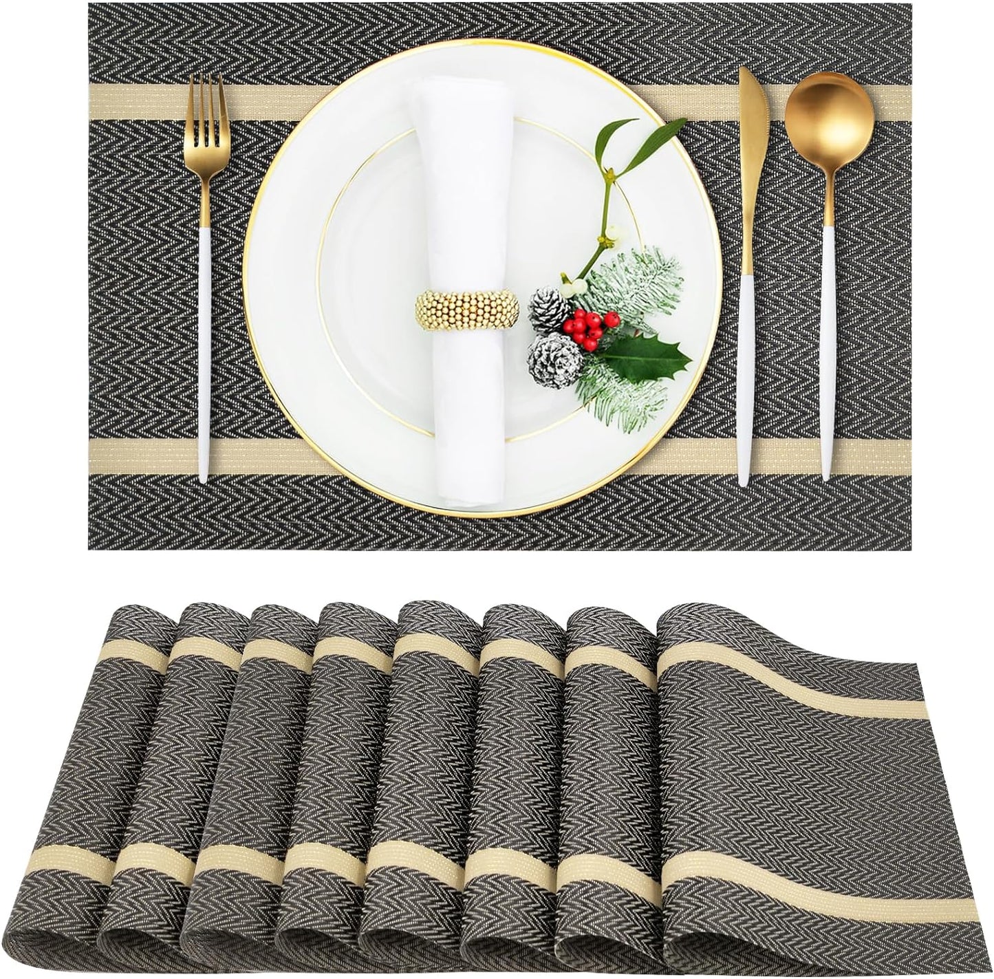 PVC Table Place Mats-Brown Weaves Table Mats Apricot