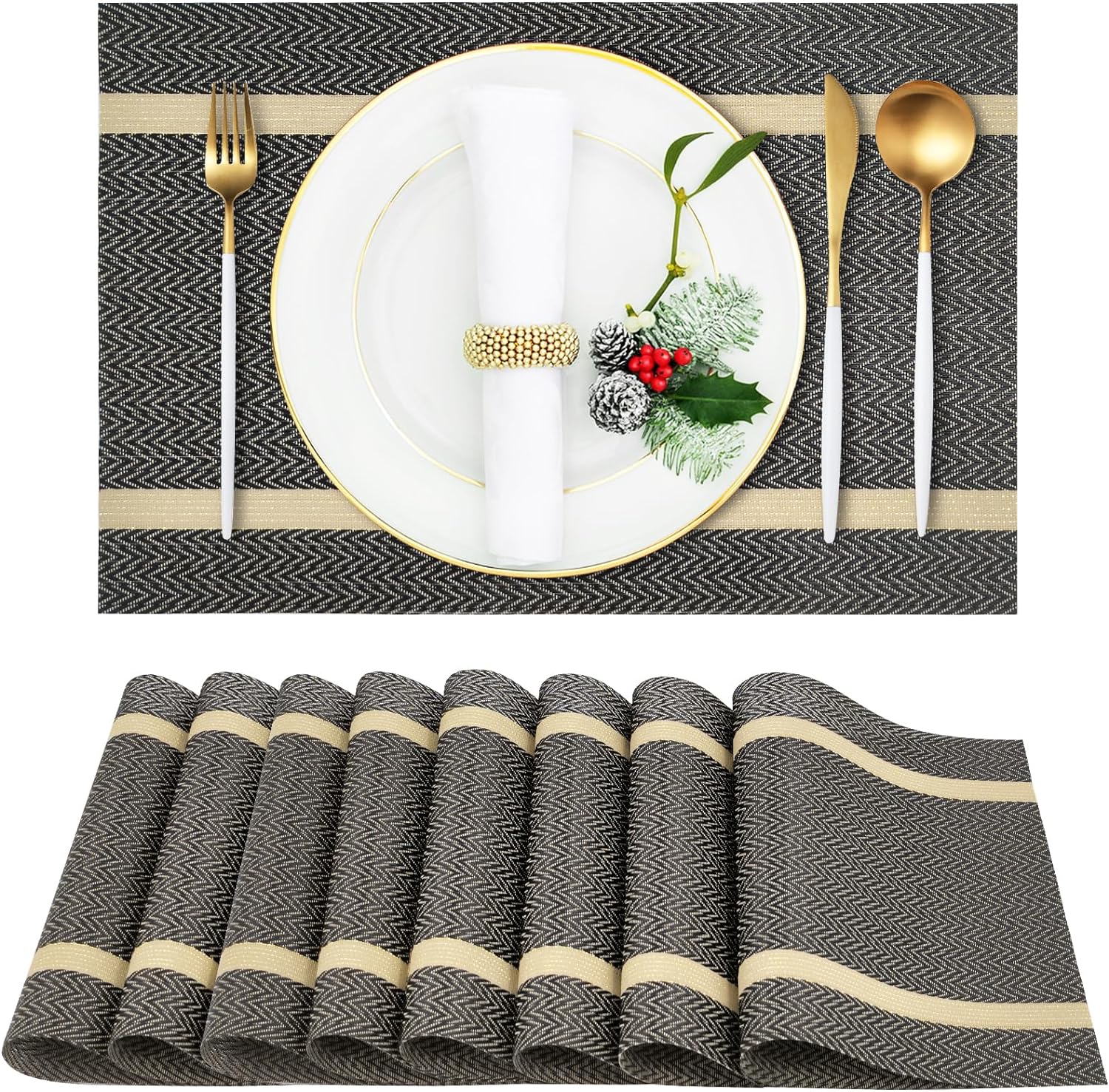PVC Table Place Mats-Brown Weaves Table Mats Apricot
