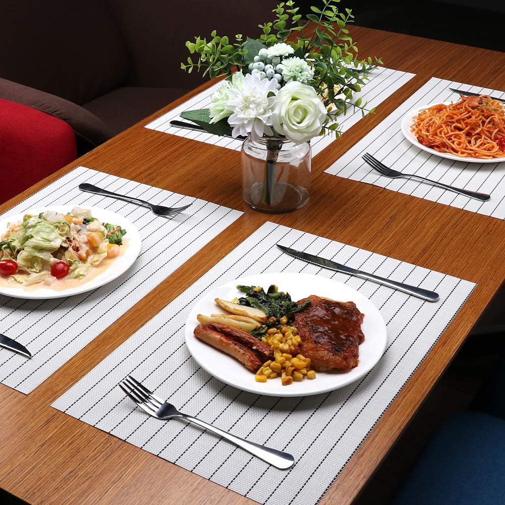 PVC Table Place Mats-White Stripes Table Mats Apricot