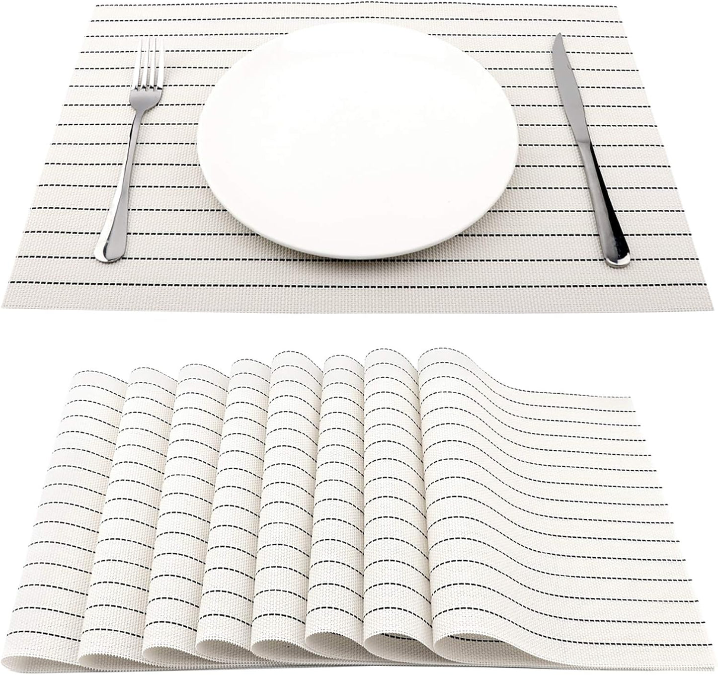 PVC Table Place Mats-White Stripes Table Mats Apricot