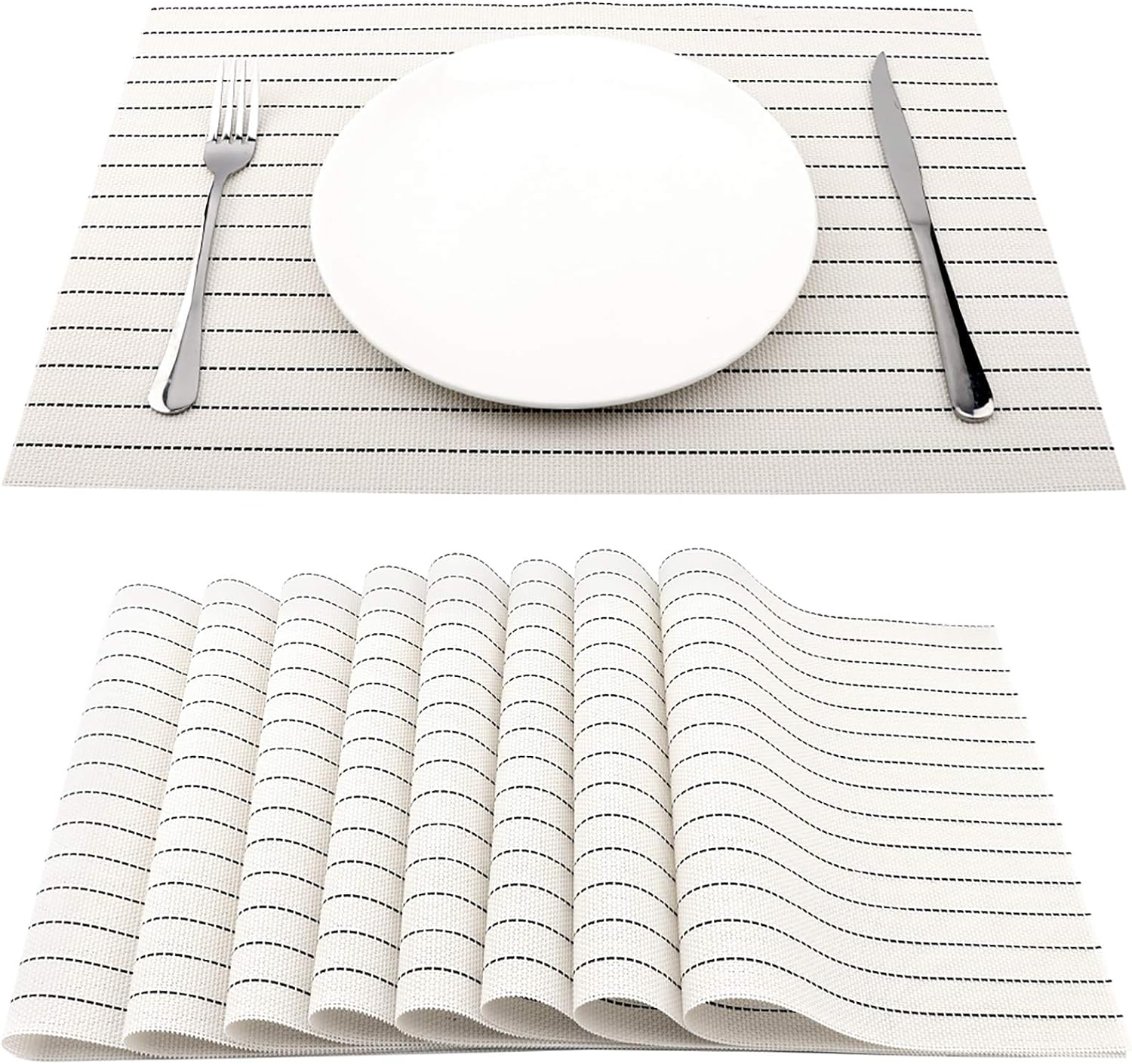 PVC Table Place Mats-White Stripes Table Mats Apricot