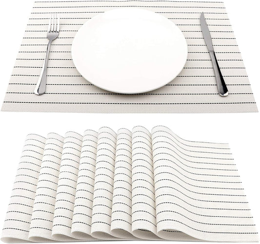 PVC Table Place Mats-White Stripes Table Mats Apricot