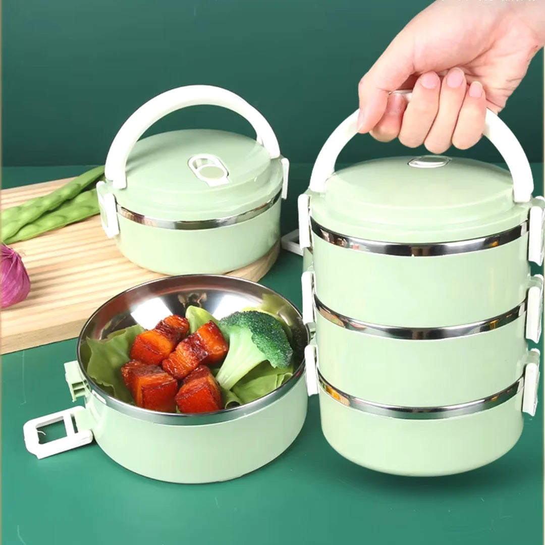 3 Layer Japanese-style Stainless Steel Lunch Box(SA2405-78) Apricot 15253Green