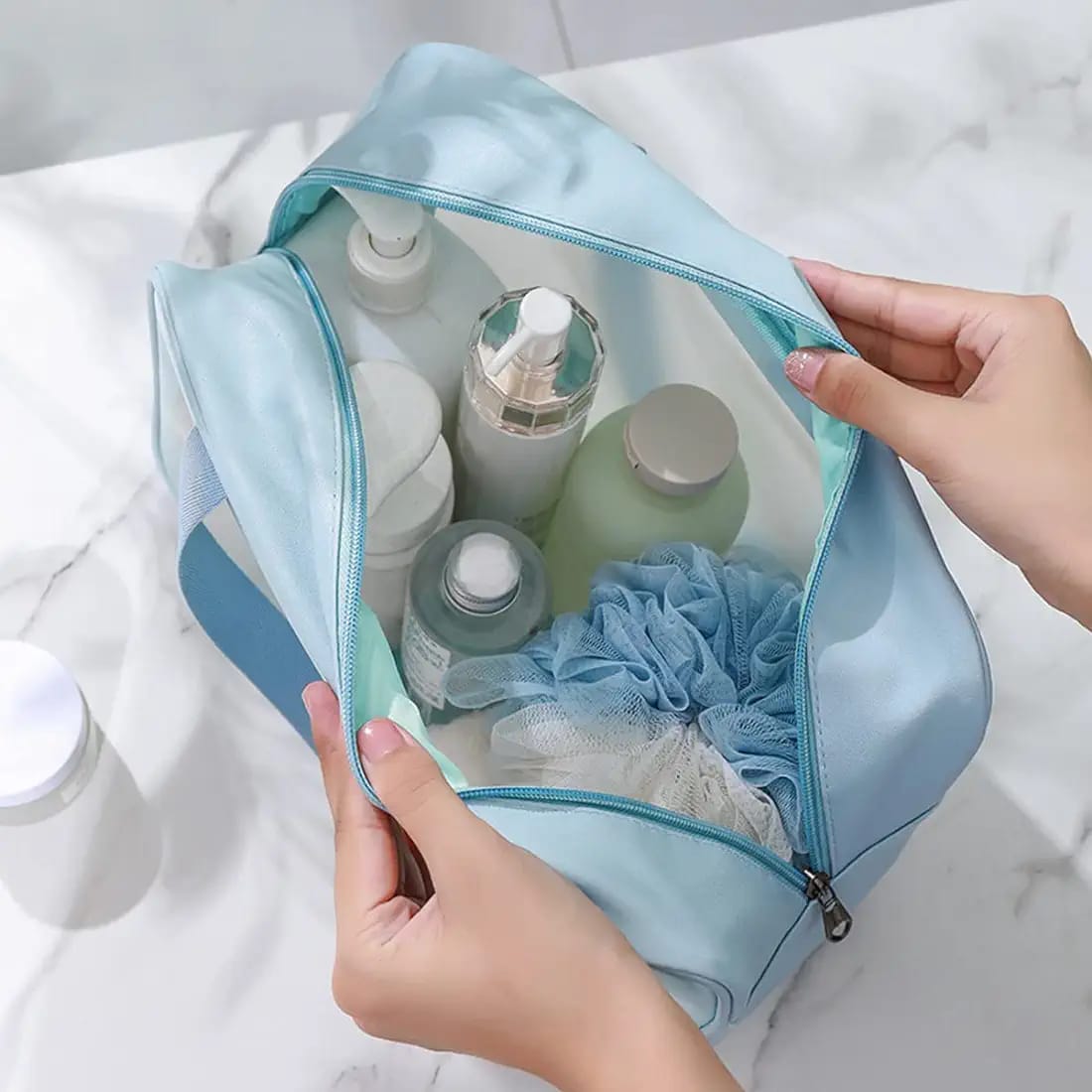 Portable Makeup Organizer Bag WASHBAG-(5722)Blue Small(SA2405-124) Cosmetic Organizer Apricot
