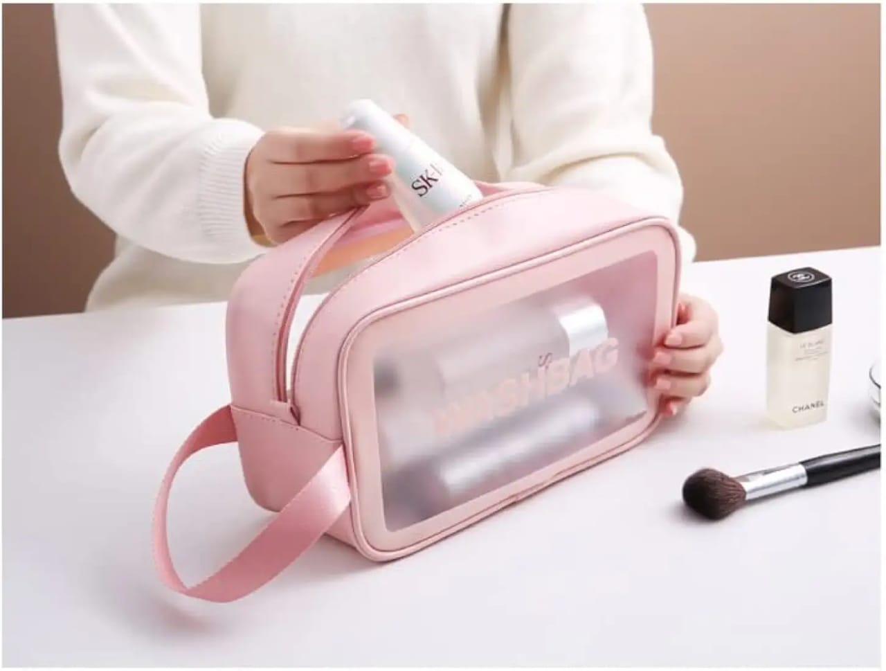 Portable Makeup Organizer Bag WASHBAG-(5738)Pink Small(SA2405-118) Cosmetic Organizer Apricot