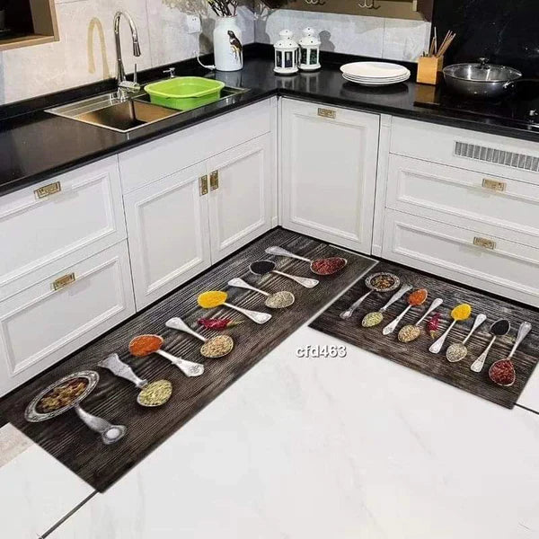 Premium Padded Anti slip Kitchen Mat Set-Fenugreek Rugs Apricot