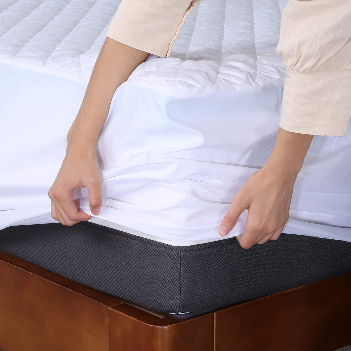 Quilted Waterproof Mattress Protector-White Protectors Apricot