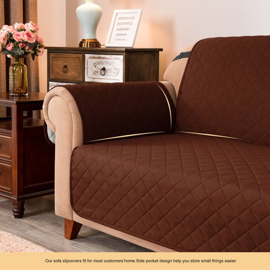 Ultrasonic Quilted Sofa Cover-Brown Sofa Cover Apricot