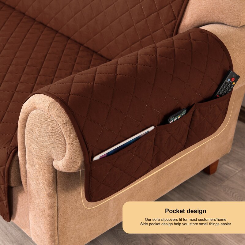 Ultrasonic Quilted Sofa Cover-Brown Sofa Cover Apricot