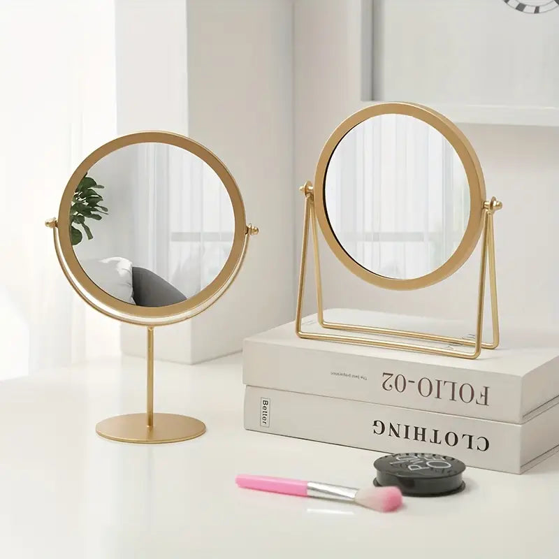 Rotatable Golden Vanity Mirror-(5507)Round(SA2405-159) Cosmetic Organizer Apricot