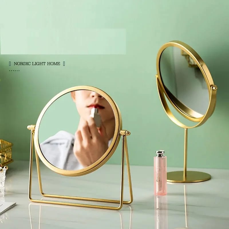 Rotatable Golden Vanity Mirror-(5507)Round(SA2405-159) Cosmetic Organizer Apricot