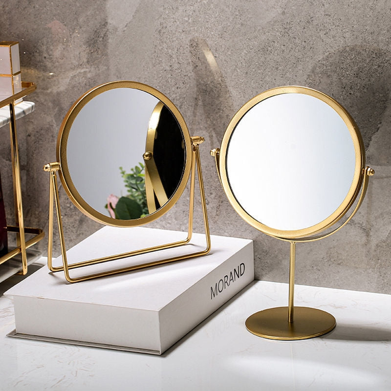Rotatable Golden Vanity Mirror-(5507)Round(SA2405-159) Cosmetic Organizer Apricot