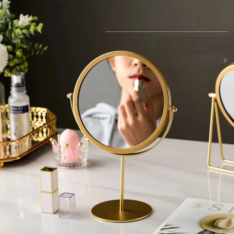 Rotatable Golden Vanity Mirror-(5507)Round(SA2405-159) Cosmetic Organizer Apricot