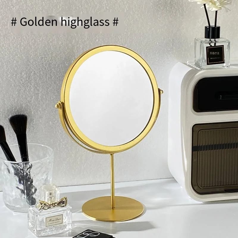Rotatable Golden Vanity Mirror-(5507)Round(SA2405-159) Cosmetic Organizer Apricot