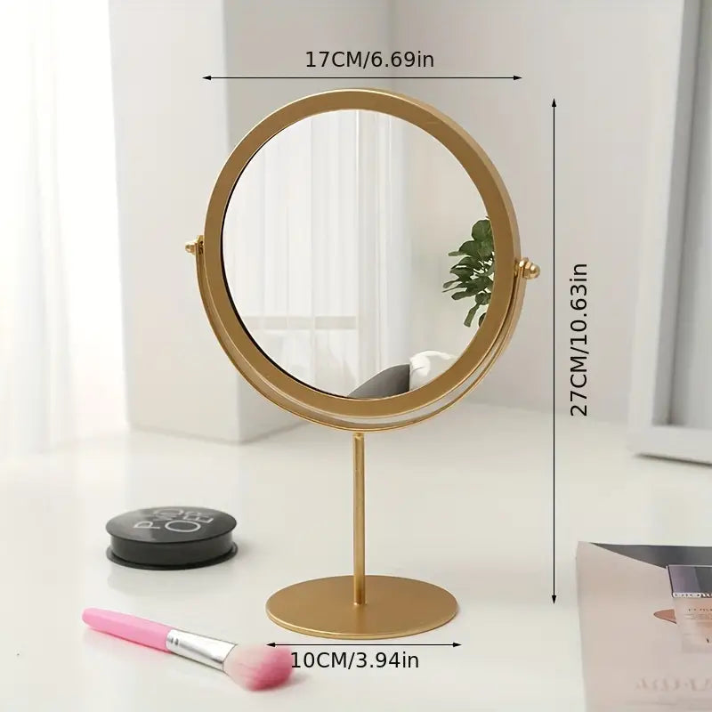 Rotatable Golden Vanity Mirror-(5507)Round(SA2405-159) Cosmetic Organizer Apricot