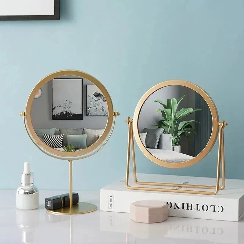 Rotatable Golden Vanity Mirror-(5507)Round(SA2405-159) Cosmetic Organizer Apricot