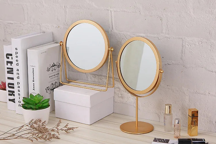 Rotatable Golden Vanity(14294) Mirror-(SA2405-157) Cosmetic Organizer Apricot