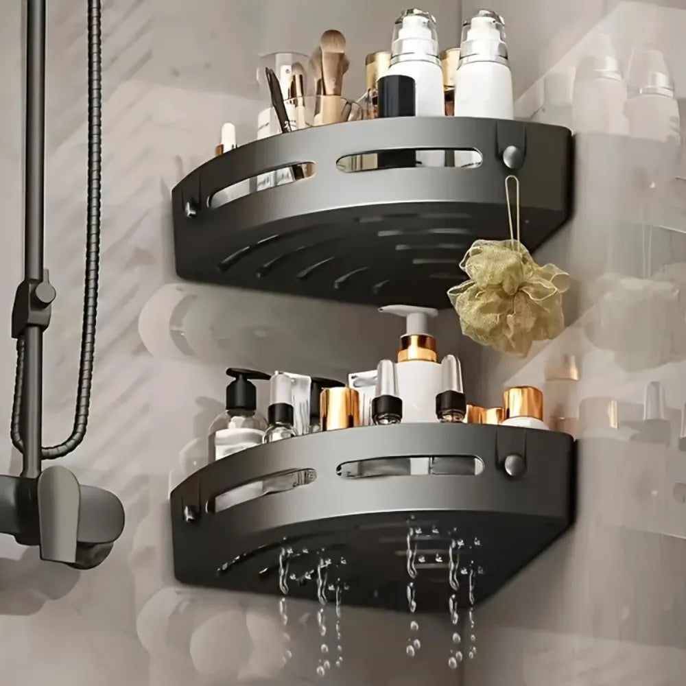 Black Aluminium Corner Bathroom Shelf-SA2408-138 Bathroom Accessory Sets Apricot