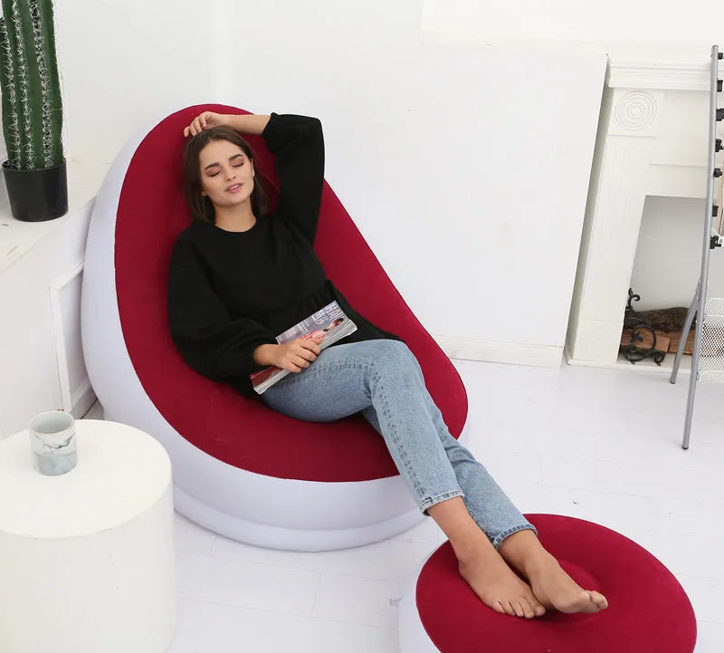 Inflatable Sofa With Foot Rest-SA2411-68 Apricot Red