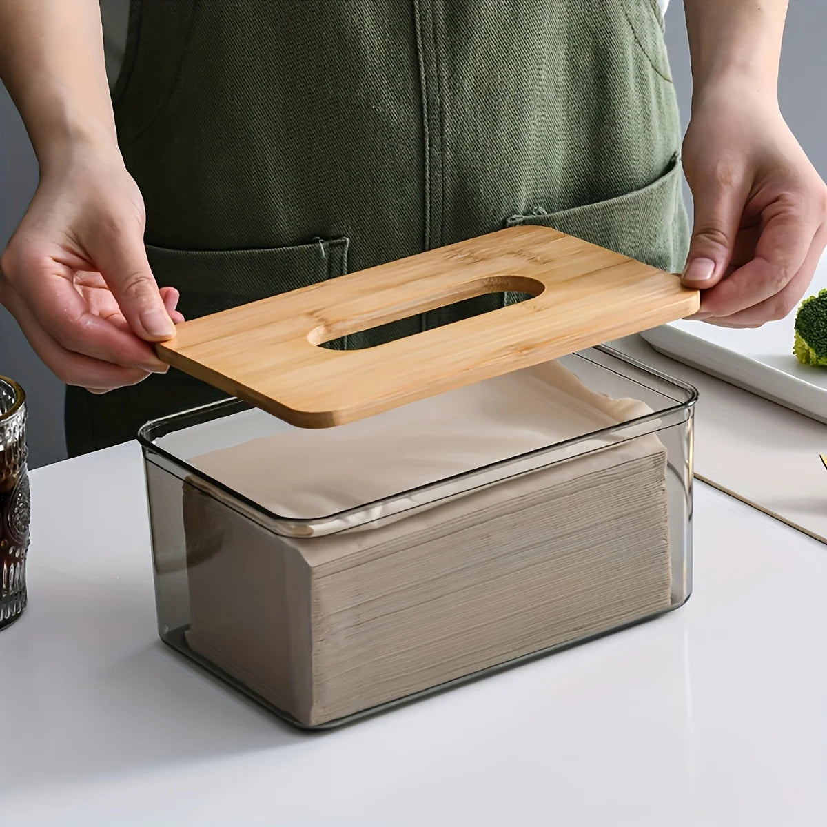 Bamboo Lid Transparent Tissue Box Tissue Box Apricot