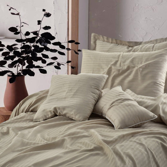 Single Bed Sheet Satin Stripe(4757)-Beige product Apricot