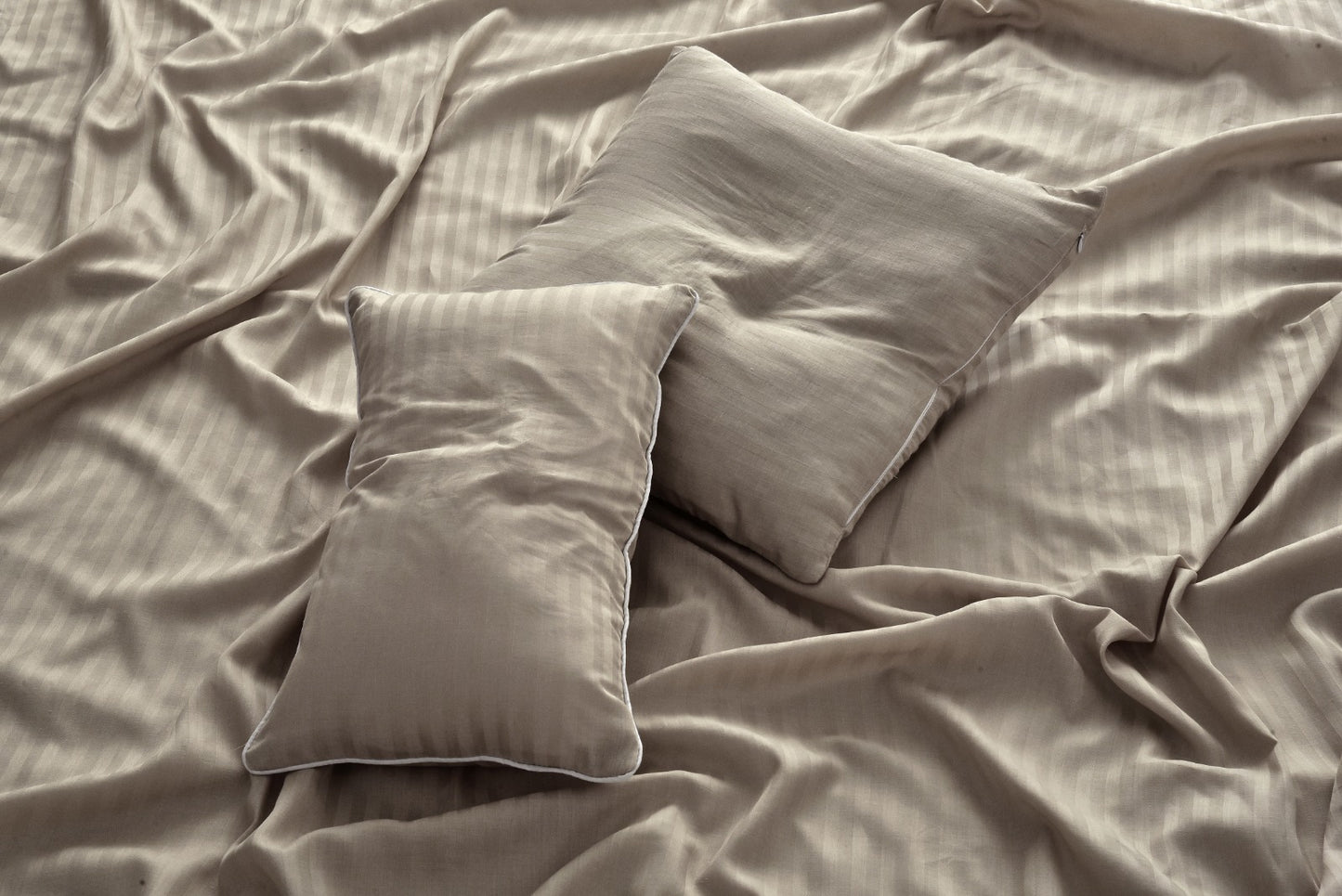 Single Bed Sheet Satin Stripe(4757)-Beige product Apricot