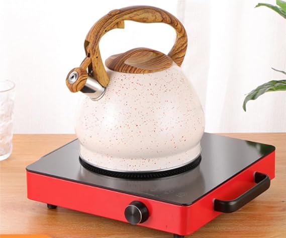 Stainless Steel One Touch Button Whistle Teapot with Anti Scalding Handle-Beige Apricot