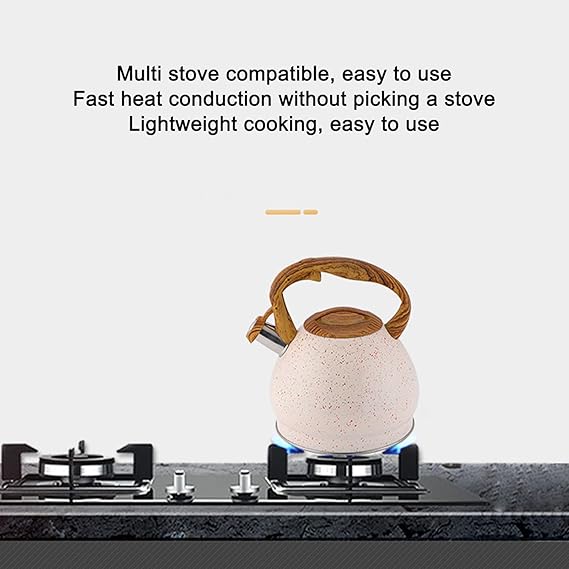 Stainless Steel One Touch Button Whistle Teapot with Anti Scalding Handle-Beige Apricot