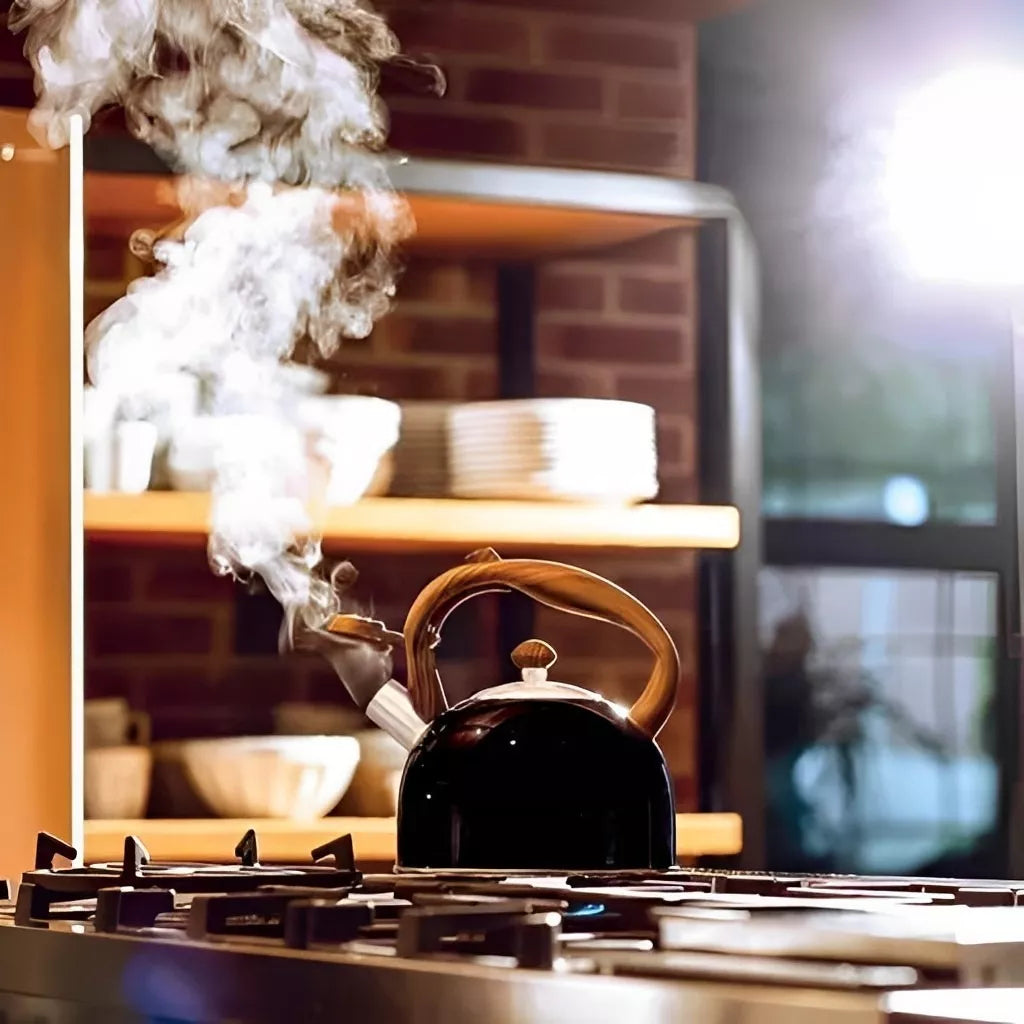 Stainless Steel One Touch Button Whistle Teapot with Anti Scalding Handle-Black Apricot