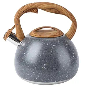 Stainless Steel One Touch Button Whistle Teapot with Anti Scalding Handle-Grey Texture Apricot