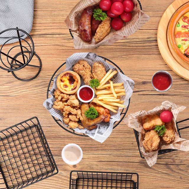 Stainless Steel Round Snack Basket-Black Apricot