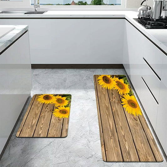 Anti slip Kitchen Floor Mat Set- Sun Flower
