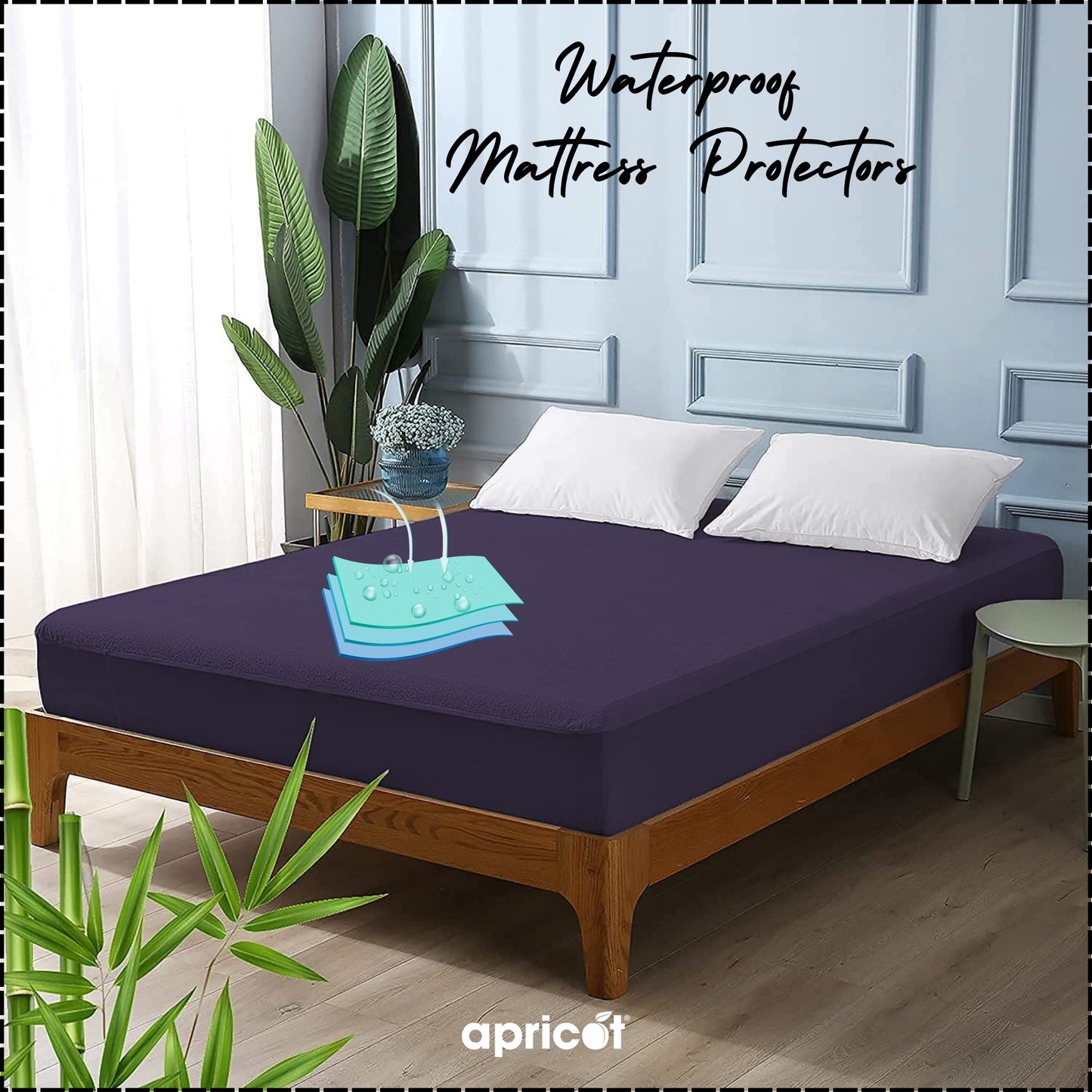Terry Waterproof Mattress Protector- Navy Blue Apricot