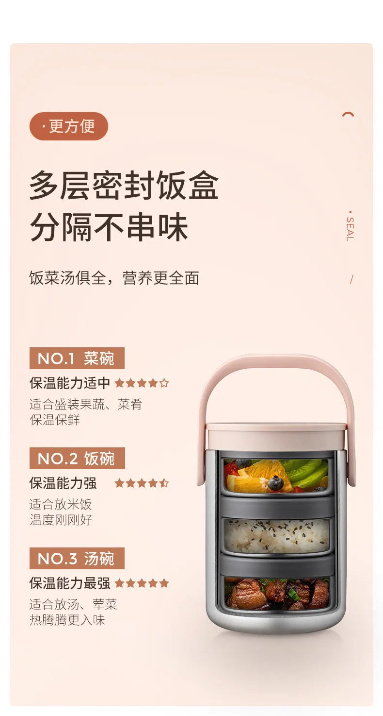 Thermal Insulated Lunch Box Stainless Steel5558(SA2405-46)-Brown Apricot