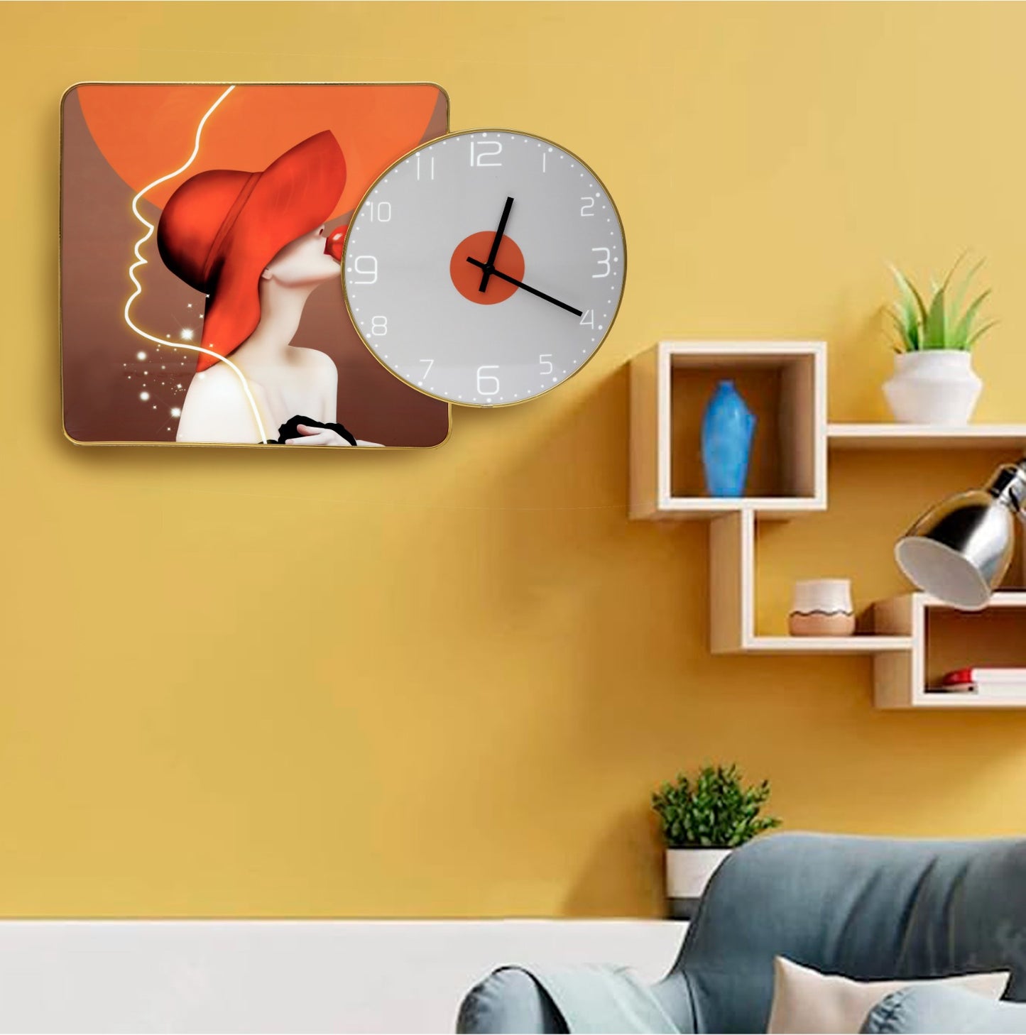 Vintage Frame with Clock(5358) Clock Apricot