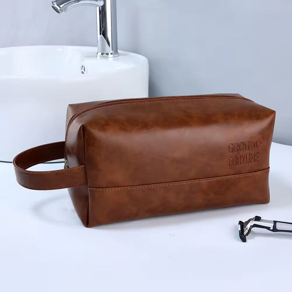 Vintage Luxury Men Toiletry Bag Travel Kit-Brown Cosmetic Organizer Apricot