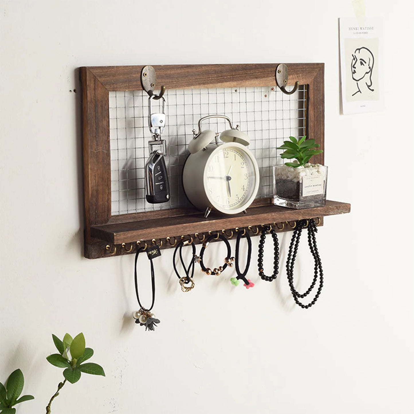 Wall Mounted Wooden Shelf with 16 Hooks14354(SA2405-73) Apricot