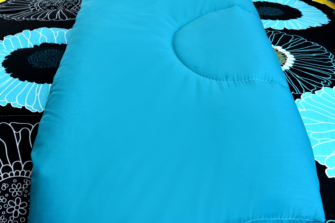 6 PCs Winter Comforter Set-Sun Flower(With Turquoise Reverse) Comforters Apricot